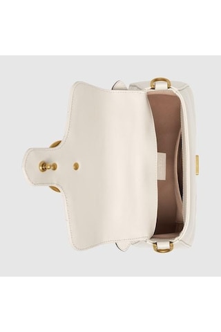 Gucci White Chevron Leather Gg Marmont Top Handle Bag Beyaz