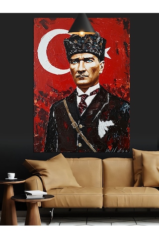 Atatürk Türk Bayrağı Tarihi Dekoratif Kanvas - Mdf Ahşap Tablo