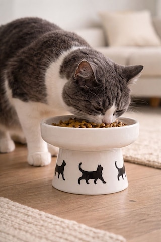 Nitrudesign Ayaklı Seramik Kedi Köpek Mama Ve Su Kabı 400 Ml