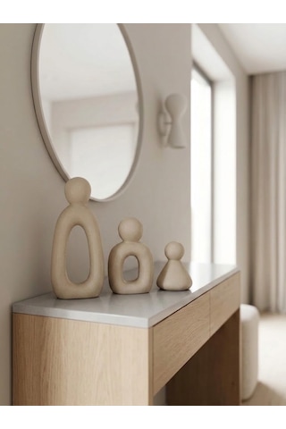 Kaveld Aura Family Minimalist Dekoratif Heykel 3'lü Set El Yapımı Modern Biblo Mermer Tozu & Çimento Kompozit Premium Salon Ve Ofis Dekoru Bej