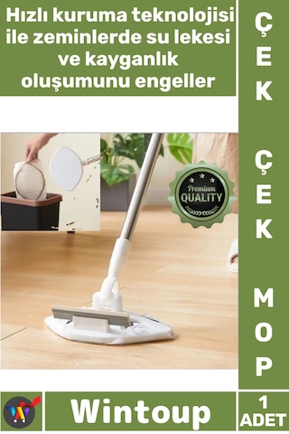 Mop Hijyenik Fonksiyonel Parke Seramik Zemin Temizlik Islak Mendil Uyumlu Şık Pratik Çek Çekli Mop Çok Renkli