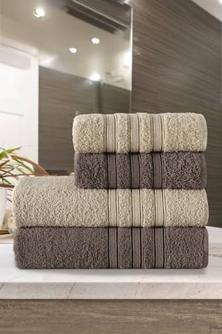 Riona Pamuklu 50x90-70x140 Cm 4'lü Banyo Havlu Seti Kahve 6 Renk
