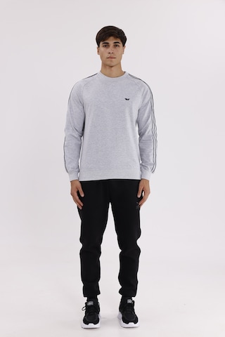 Rowinger Çift Şeritli Raglan Kol Minimal Logolu Bisiklet Yaka Sweatshirt Grey