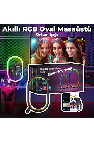 Akıllı Rgb Oval Masaüstü Ortam Işığı App Wifi Kontrollü Gece Lamb