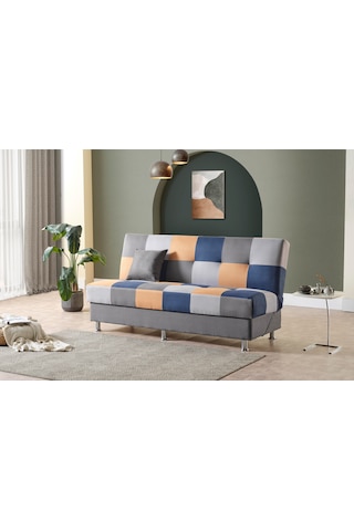 Cube Kolsuz Mekanizma Yataklı Yaylı Bazalı Kare Desenli Kanepe