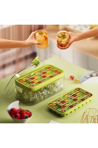 Samdoo Ev İçin 64 Hücreli Dondurma Kalıbı - Süt Beyazı, Gıda Grubu Materyal, Tek Tuşla Buz Çıkarma, Buz Kaşığı Hediyeli, Kokusuz, Pratik Kullanım Çok Renkli