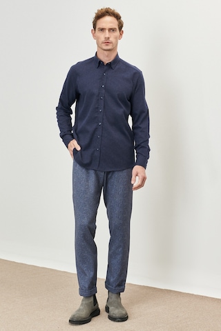 AC&Co / Altınyıldız Classics Erkek Lacivert Slim Fit Dar Kesim Düğmeli Yaka Flanel Oduncu Gömlek 4A2023100029LACM Lacivert