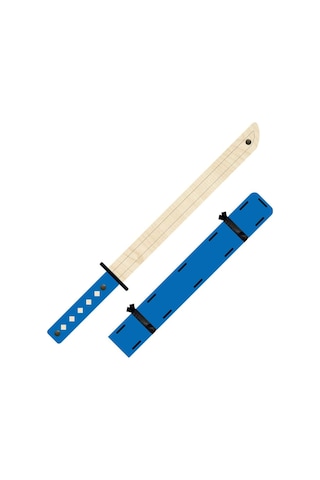 Ahşap Samuray Seti 3 Lü Katana Kılıcı + Kohga + Kunai  Mavi