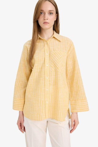 Defacto Relax Fit Çizgili Flamlı Pamuk Uzun Kollu Gömlek Tunik F6314ax25smyl508 Sarı