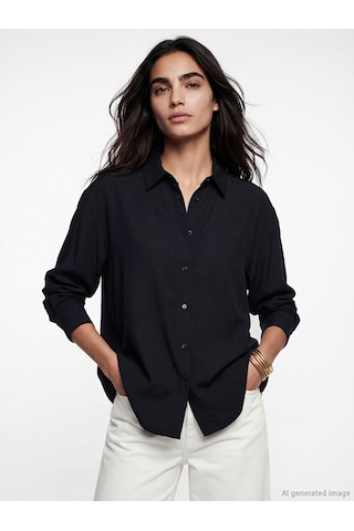 Lcw Vision Siyah Oversize Kadın Gömlek