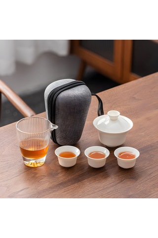 Yuntech01 Taşınabilir Su Yumuşak Misket Porselen Gaiwan Çay Seti - Zirve Kalite, Saf Ve Parlak, Konforlu Çay Keyfi İçin Tasarlanmıştır Beyaz