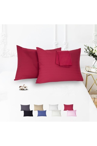 Vionel Home%100 Pamuk Çizgili Saten Yastık Kılıfı / 50 X 70 Cm 2'li / Paket Bordo Çok Renkli