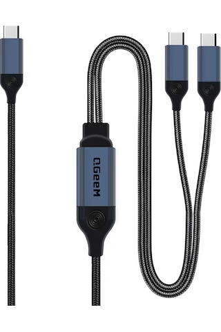 Qgeem Type-c To Type-c 2in1 Data Kablosu Ve Çevirici 140w 480mbps 1.2m Siyah