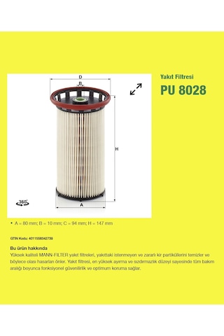 Mann-filter Pu8028 Yakıt Filtresi Vw Group