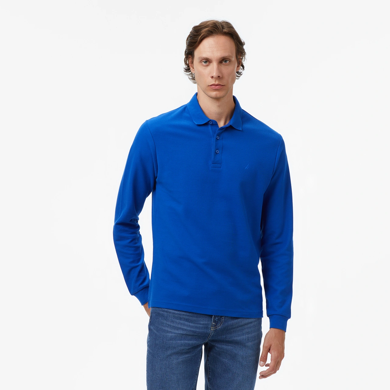 Nautica Erkek Mavi Classic Fit Uzun Kollu Polo Yaka T-shirt Düz K57351t Mavi