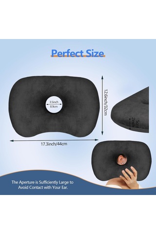 Geeksen Yan Yatakta Rahat Uyku İçin Delikli Kulak Koruma Yastığı, Yüksek Kalite Pamuklu, Gri Ve Siyah Seçenekleri Siyah