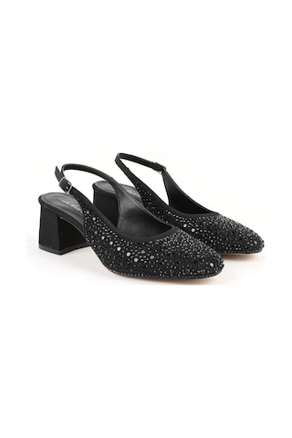 Libero L085.k1105 Taşlı Süet Görünümlü Slingback Kalın Topuklu Kadın Ayakkabı Siyah