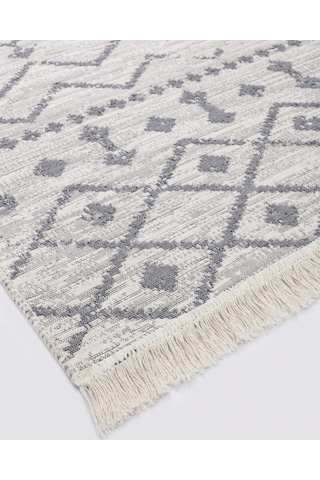 Saraz Halı Bohem Serisi Çift Taraflı Dokuma Pamuklu Kilim Gri - Krem