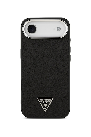Apple Uyumlu iPhone 17 Air Kılıf Guess Lisanslı M-safeli Metal Kamera Çerçeveli Üçgen Logolu Glitter Siyah Siyah