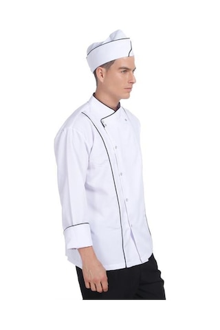 Aşçı Ceketi Beyaz Siyah Biyeli T Model