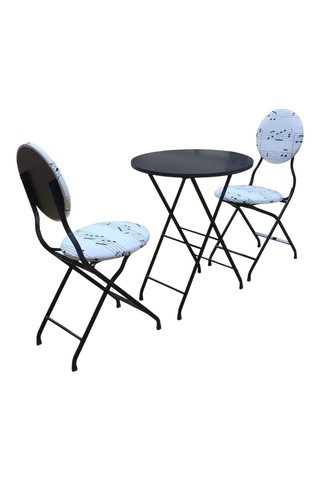 Katlanabilir Nota Desenli Metal Masa Ve Sandalye Takımı - 2 S