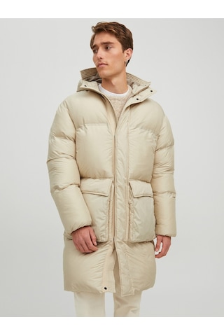 Jack & Jones Jack&jones Oversize Kapüşonlu Uzun Erkek Kışlık Mont - Minimalist Bej