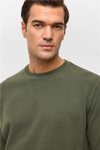 Süvari Haki Regular Düz Bisiklet Yaka Sweatshirt Haki