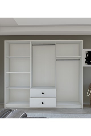 Metalia Gm 069 Delüx 6 Kapı 2 Çekmeceli Düğme Kulplu Gardırop