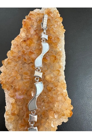 Sedef Taşlı Kadın Gümüş Bileklik 925 Ayar 11,21 Gram 17 Cm