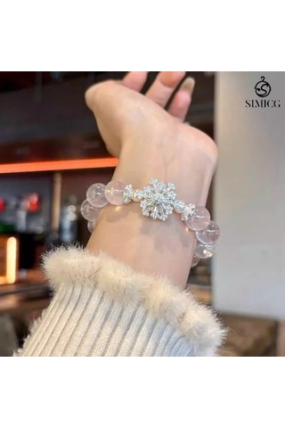 Doğal Pembe Kristal Kadın Üst Düzey Dönen Kar Tanesi Kristal Bileziği Pembe