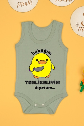 Bebe Tospik Pamuklu Tehlikeliyim Diyorum Baskılı Çıtçıt Body Zıbın Açık Mavi