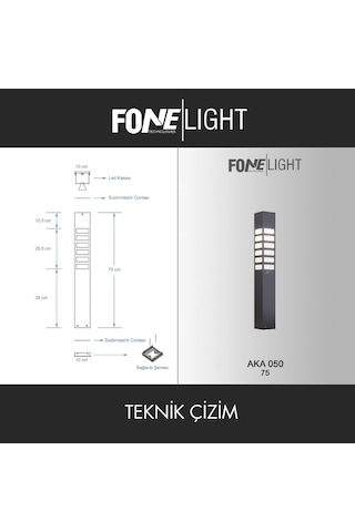 FoneLight Vilorita 75 cm LED Bahçe Aydınlatma Direği Antrasit Alüminyum IP65 Bollard Peyzaj Yürüyüş Yolu Lambası 9W 3000K