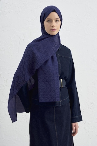 Armine Elegance İpek Pamuk Monogram Şal 02 Lacivert