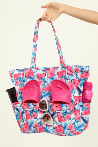 İcone Bag Kadın Çantası, Fonksiyonel Baskılı Plaj Çanta, Beach Bag, Karpuz Tropical Desenli Fermuarlı Çanta Mavi - Kırmızı