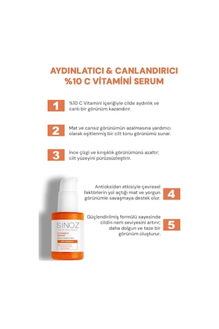 Sinoz Aydınlatıcı Canlandırıcı %10 C Vitamini Yüz Serumu 30 ML