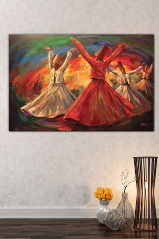Mevlevi Dervişler Dini İslami Hat Kanvas Tablo 70x50