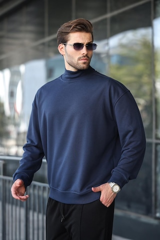 Madmext Lacivert Yarım Balıkçı Yaka Erkek Basic Sweatshirt E7158 Lacivert