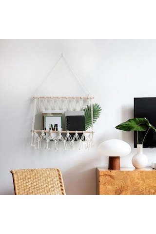Novahub El Yapımı Boho Duvar Dekoru: Makrome Kitap Dergi Rafı, Ev Ve Ofis Dekorasyonu 1 Adet