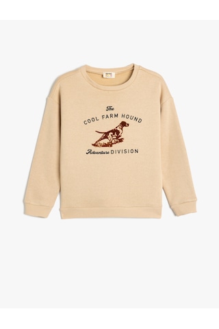 Koton Oversize Sweatshirt Köpek Baskılı Uzun Kollu Bisiklet Yaka Şardonlu Bej 5wkb10563tk Ekru