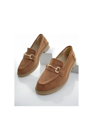 Muggo Sussie Garantili Metal Tokalı Kadın Loafer Günlük Ayakkabı - Süet Taba
