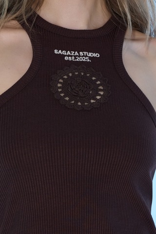 Sagaza Studio Ss6066 Baskı Detaylı Arkası Fermuarlı Bluz Kahverengi