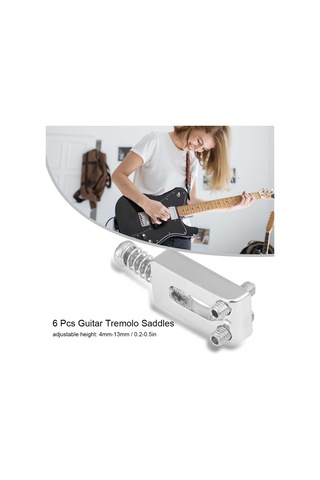 Hfambition Elektro Gitar Tuzak Demiri Aksesuarı - 6 Adet Metal Uyumlu, Yükseklik Ayarlı + Sekizgen Anahtar Gümüş