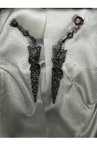 Dükkan Design Rönasans Gotik Küpe Siyah - Kırmızı
