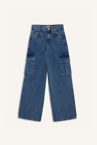 DeFacto Kız Çocuk Wide Leg Kargo Geniş Bol Paça Pamuklu Jean Pantolon D7091A825SMNM39 Mavi