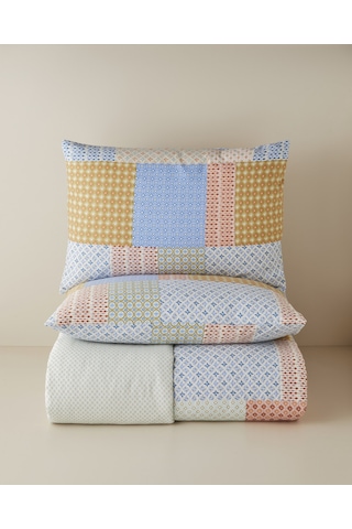 English Home Patchform Kolay Ütülenir Çift Kişilik Nevresim Seti 200x220 Cm Mavi Bordo