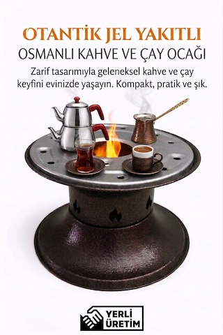 Otantik Jel Yakıtlı Osmanlı Kahve Ve Çay Ocağı Taşınabilir Kamp Ve Ev Tipi Bakır Renk Ocak