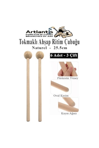 Tokmaklı Ahşap Ritim Çubuğu 6 Adet 3 Çift Okul Öncesi Eğitici Anaokulu Ritim Tokmağı Çubukları Çocuk Etkinlik Perkusyon Müzik Aleti