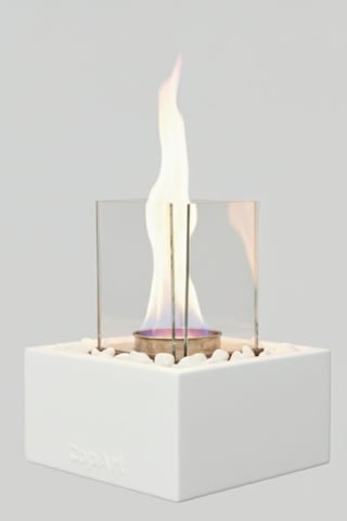 Quadrata Beyaz Biyoetanol Masaüstü Şömine - 1 Lt Yakıt Ve Dekoratif Taş Hediye