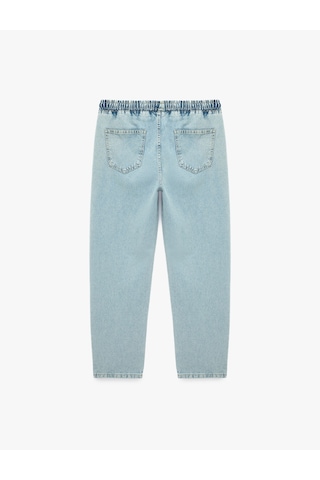 Koton Pamuklu Cepli Oversize Beli Bağcıklı Jean Pantolon Açık İndigo 6sam40431nd