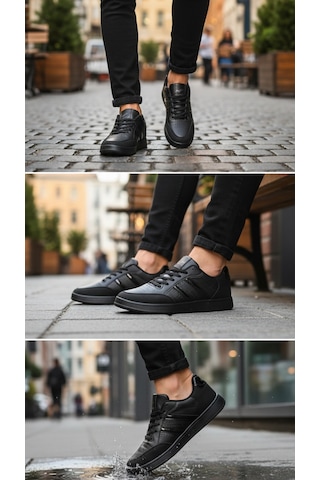 Fore Sport Erkek Günlük Yürüyüş Spor Ayakkabı Suni Deri, Hafif, Rahat, Darbe Emici Sneaker Siyah